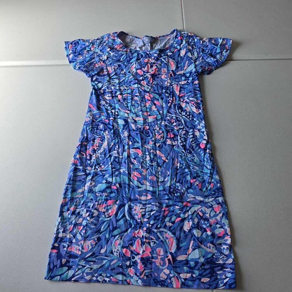 Lilly Pulitzer Dress Womens XS Blue Floral Pima Cotton T Shirt Casual Summer